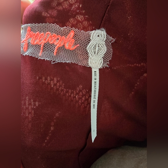 Free People Shell Game Embellished Burgundy Lace Dress - Picture 7 of 8